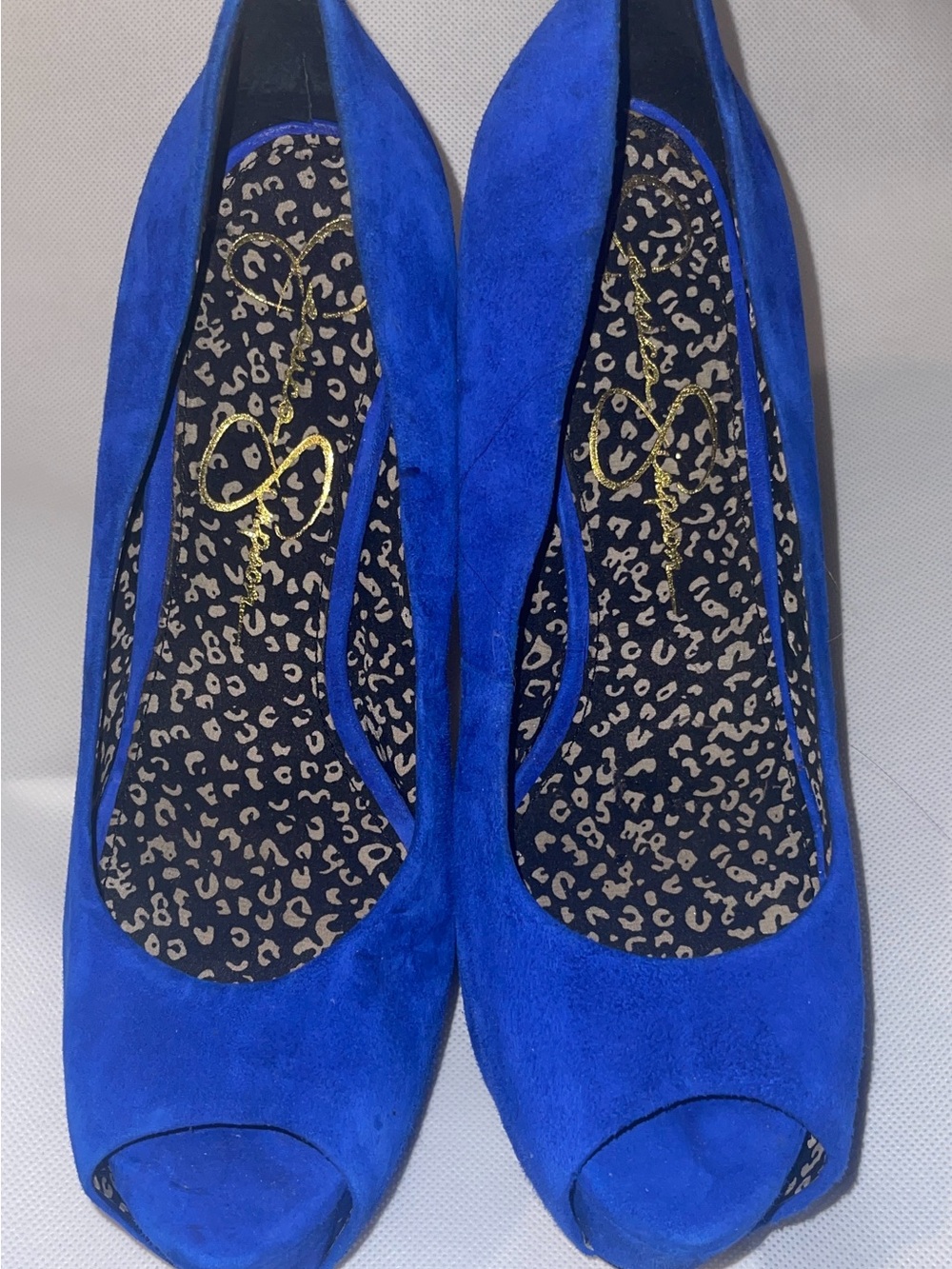 Jessica Simpson Cobalt Blue Suede Peep-Toe Heels